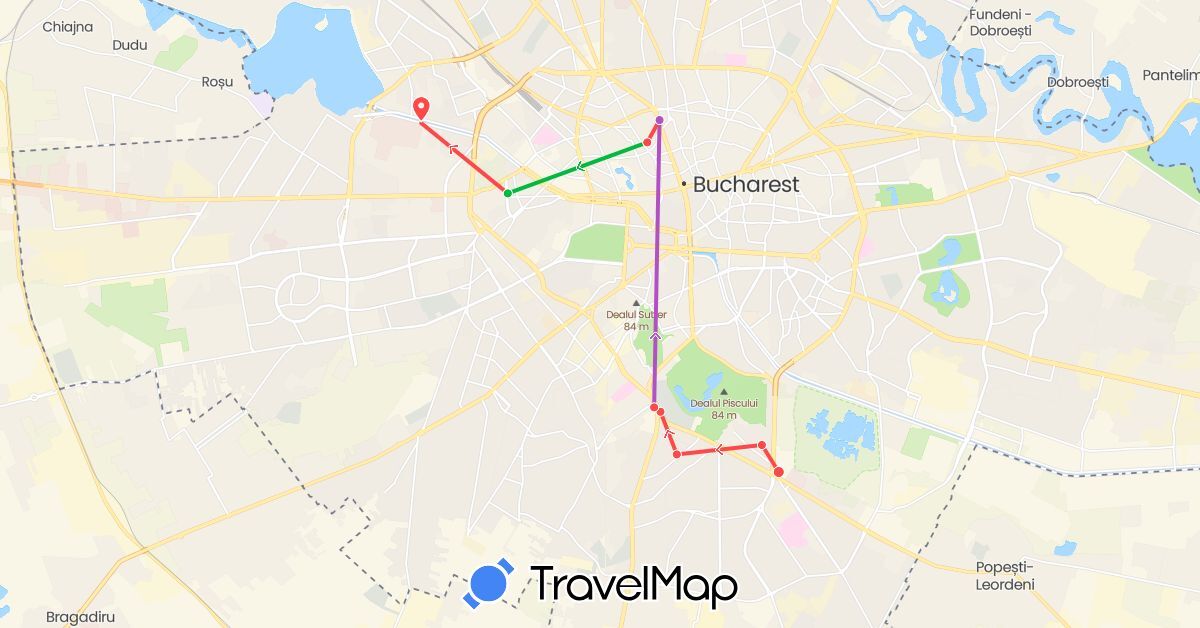 TravelMap itinerary: driving, bus, train, hiking in Romania (Europe)